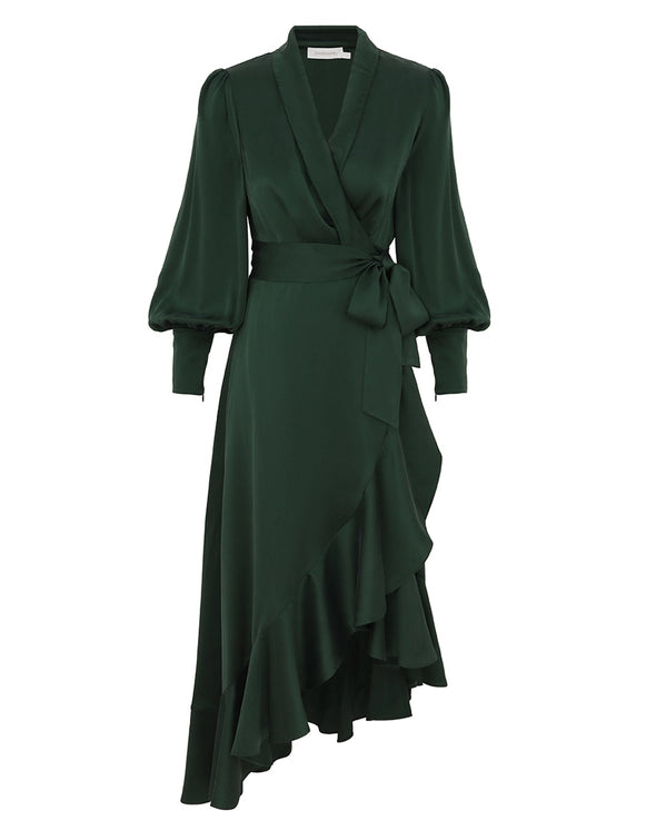 Silk Wrap Midi Dress (Forest Green) Coco Wellington Silk Wrap Midi Dress (Forest Green) Coco Wellington