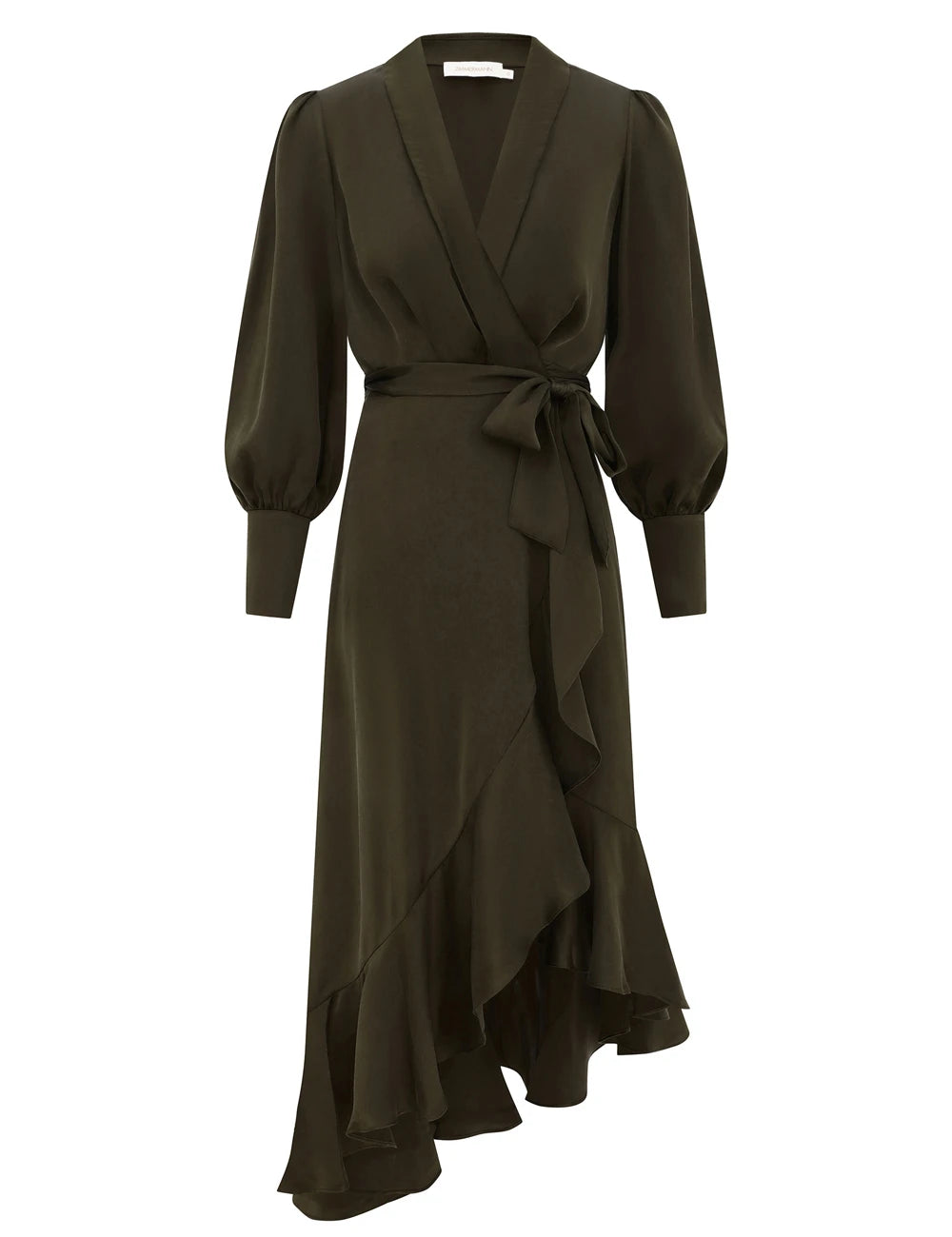 Silk Wrap Midi Dress (Dark Olive) – Coco Wellington