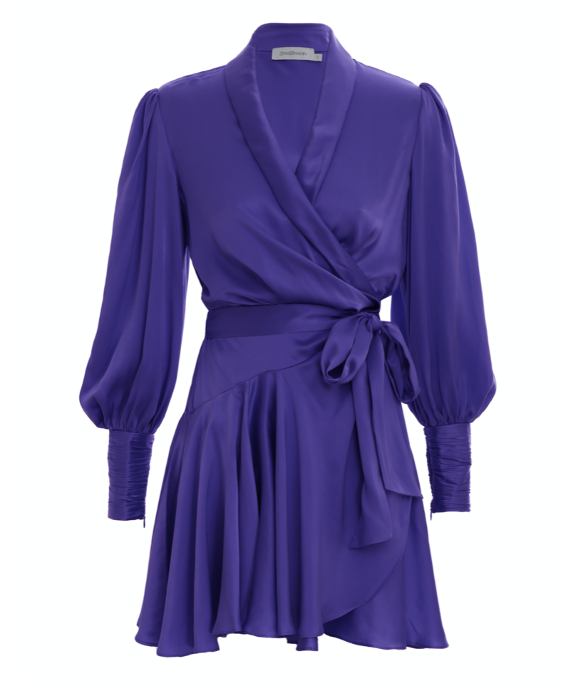 Silk Wrap Mini Dress (Purple) – Coco Wellington