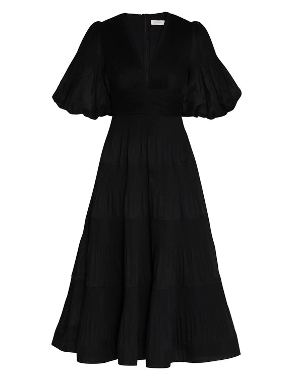 black midi dress nz Black Swing Midi Wool Dress, A-line Houndstooth Dress, Womens Dress With Pockets, Winter Swing Dress, Custom Dress 3885#