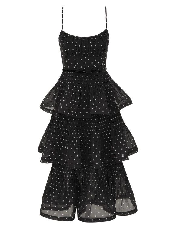 Pleated Tiered Midi Dress