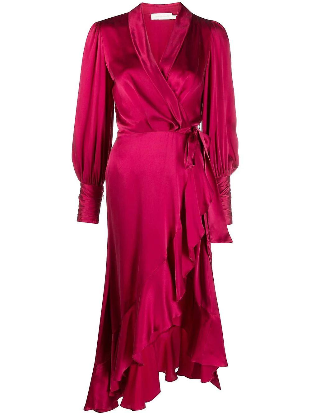 Silk Wrap Midi Dress (Berry)