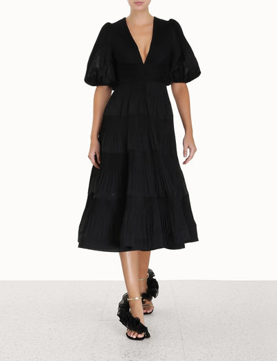 Pleated Midi Dress (Black)