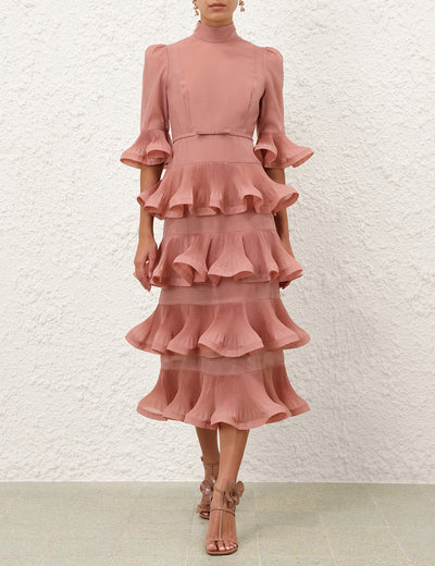 SPECIAL ORDER Pleated Sleeved Midi Dress