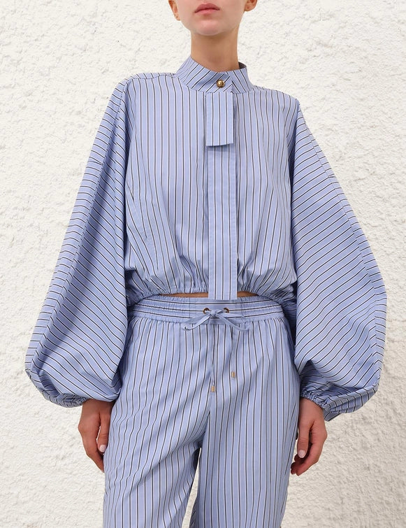 Drawstring Stripe Blouse