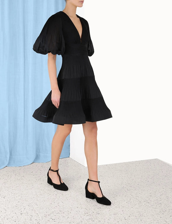 Pleated Mini Dress (Black)