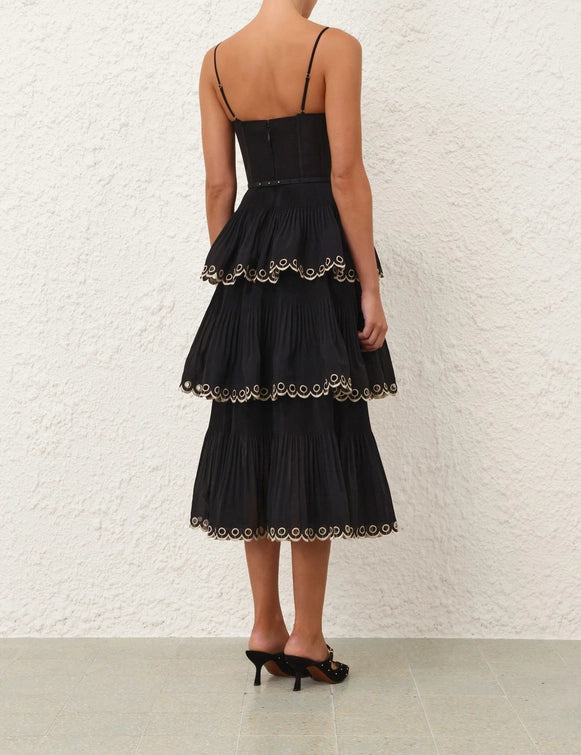 SPECIAL ORDER Embroidered Tiered Midi Dress