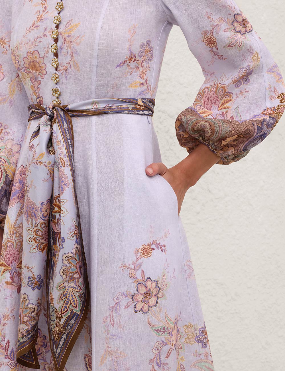 luna embroidered midi dress Zimmermann Luna Blue Paisley Button Long Sleeve Midi Dress