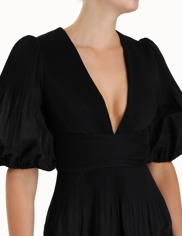 Pleated Midi Dress (Black)