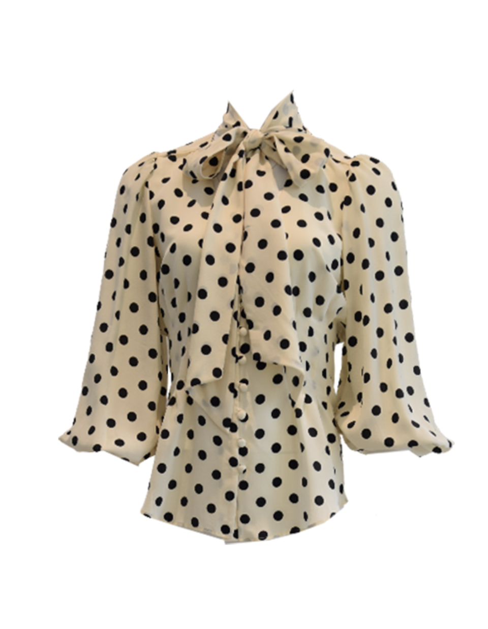 Bow Pleat Blouse ( Cream Dot )