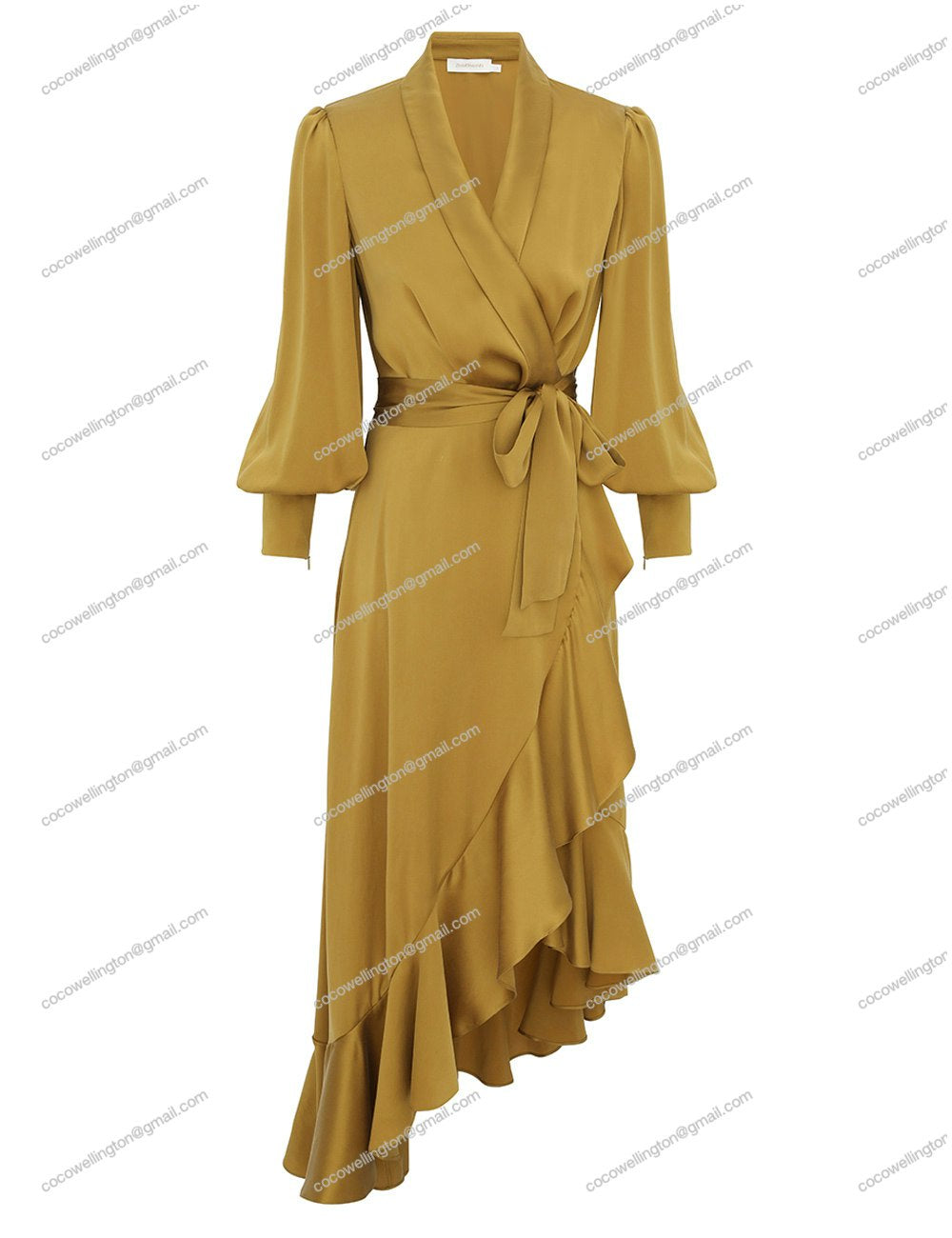 Silk Wrap Midi Dress (Olive)