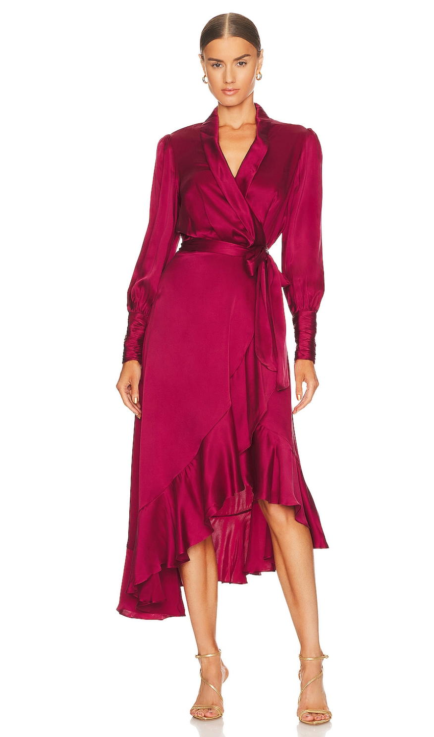 Silk Wrap Midi Dress (Berry)