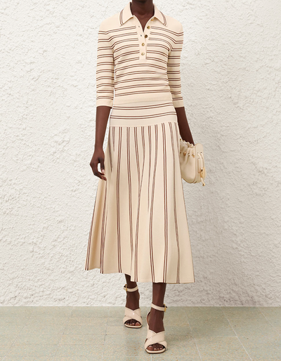 Hypnotic Stripe Midi Skirt (Cream + Tan)