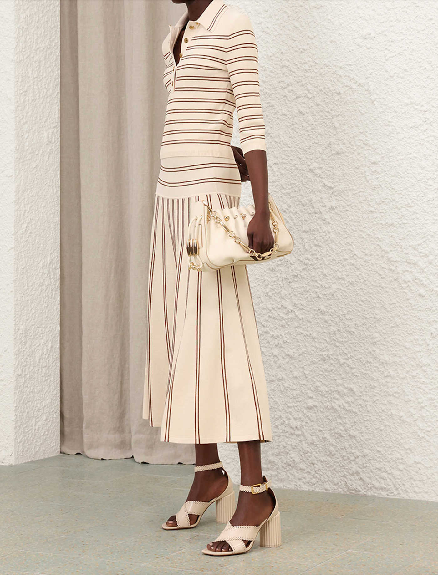 Hypnotic Stripe Midi Skirt (Cream + Tan)