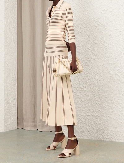 Hypnotic Stripe Midi Skirt (Cream + Tan)