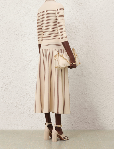 Hypnotic Stripe Midi Skirt (Cream + Tan)