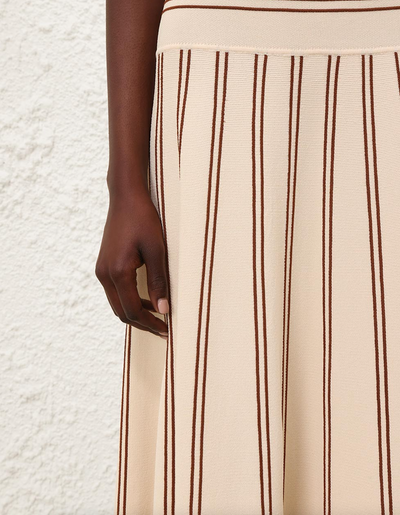 Hypnotic Stripe Midi Skirt (Cream + Tan)