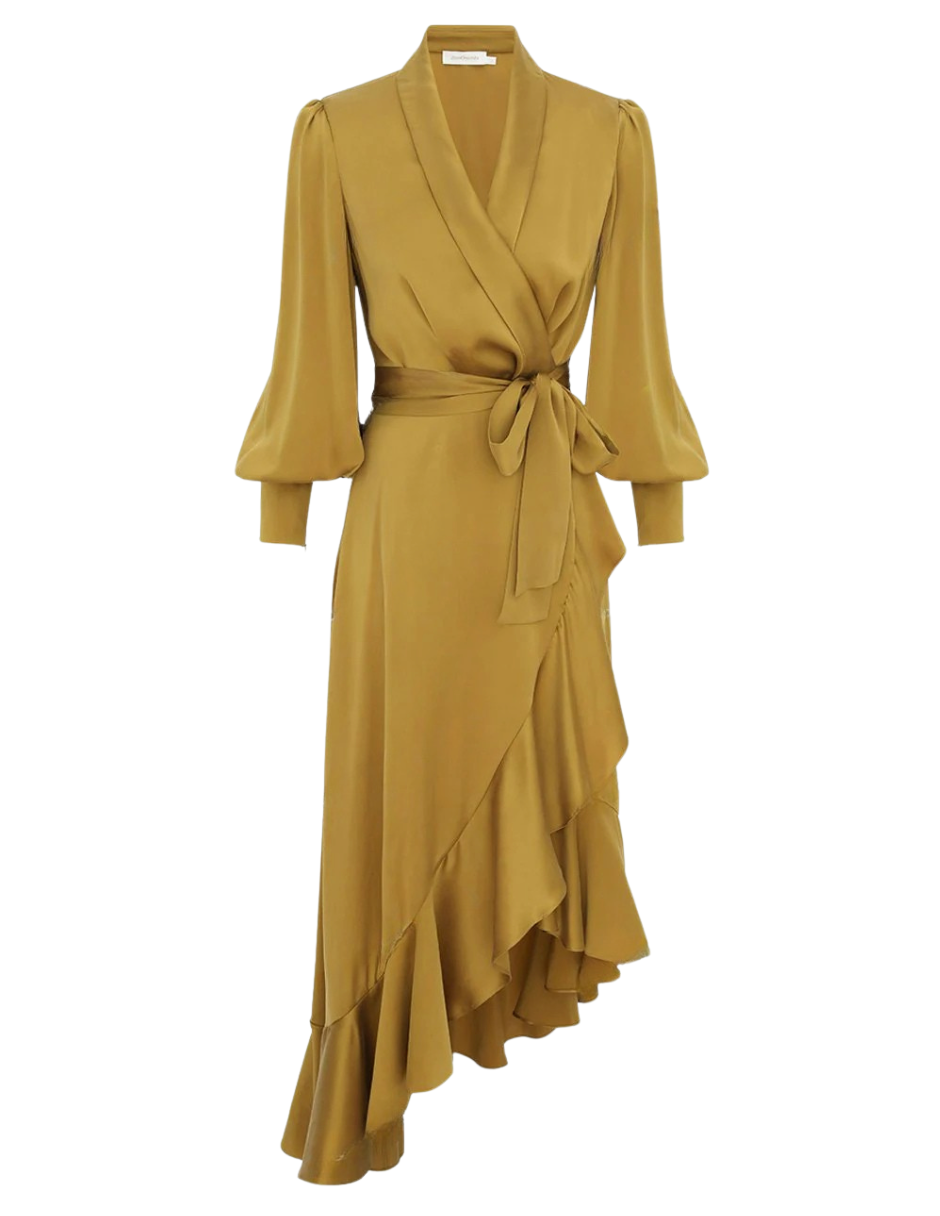 knee length dresses for ladies Zimmermann Silk Wrap Midi Dress – Balardi