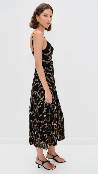 Sunray Pleated Picnic Dress (Black Charms)