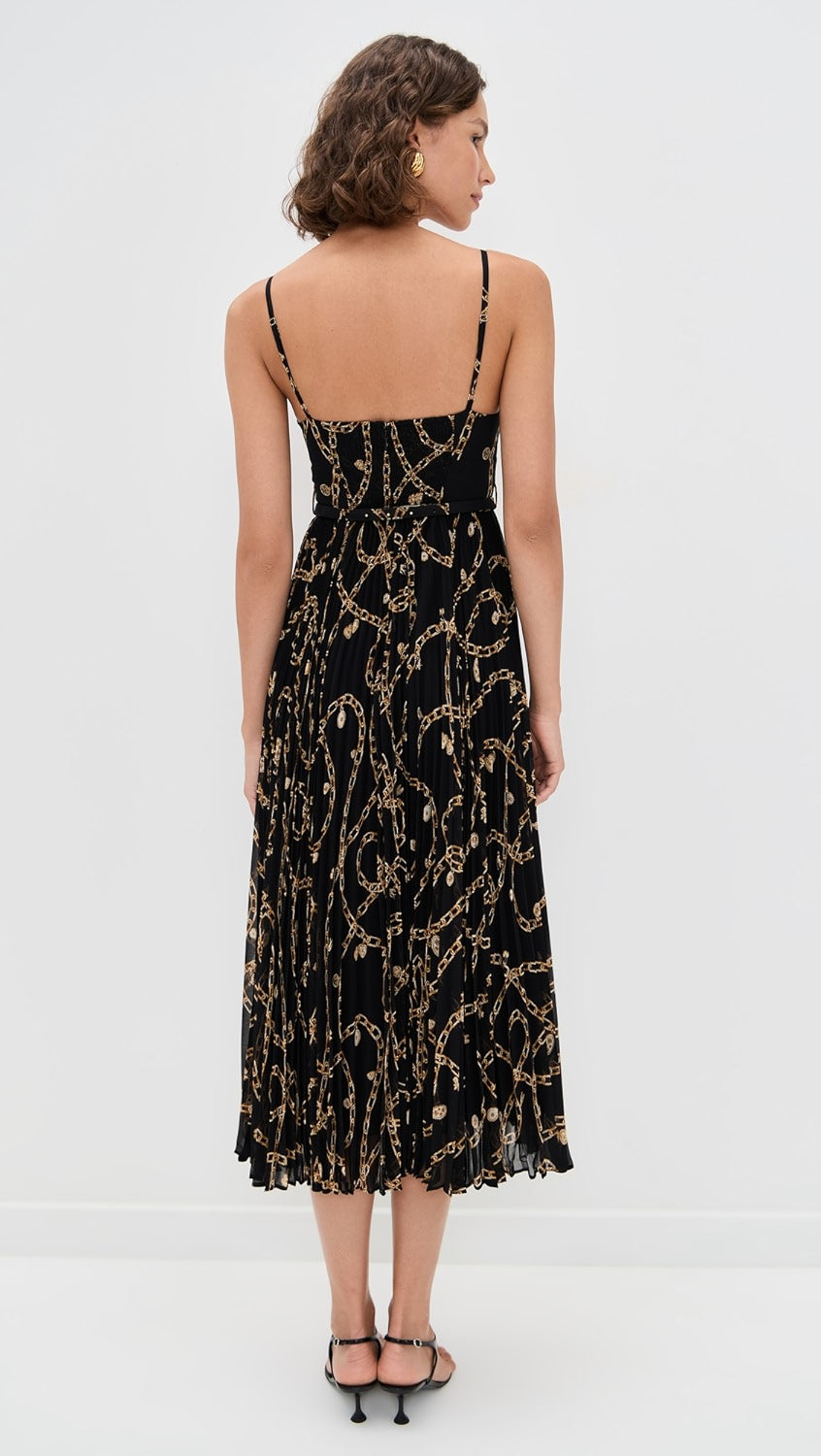 Sunray Pleated Picnic Dress (Black Charms)
