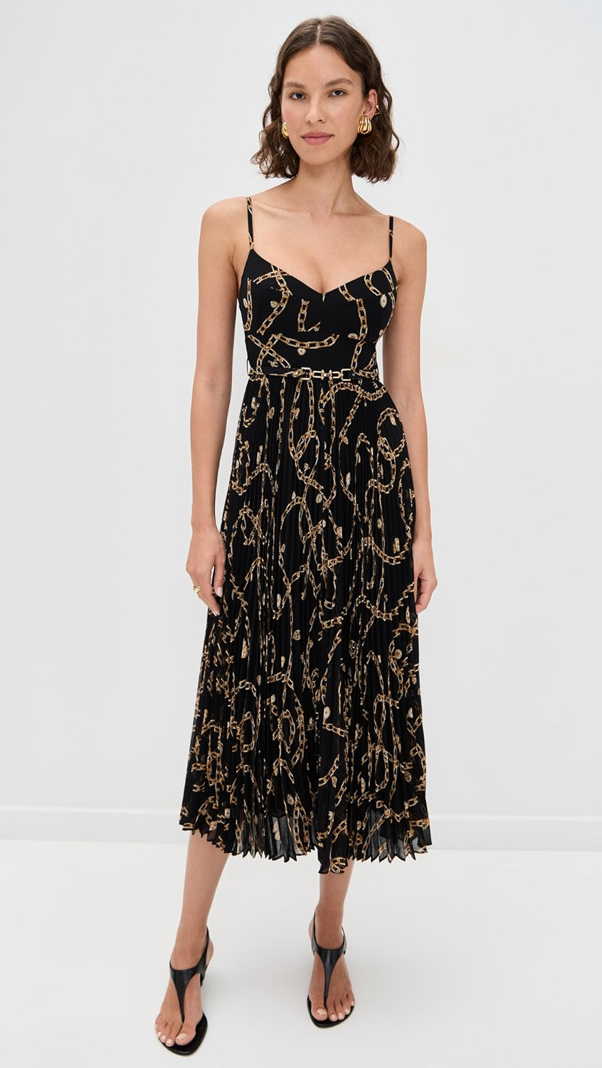 Sunray Pleated Picnic Dress (Black Charms)