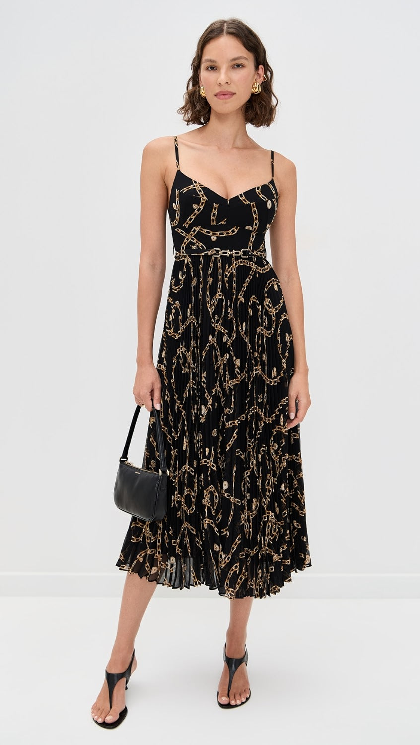 Sunray Pleated Picnic Dress (Black Charms)