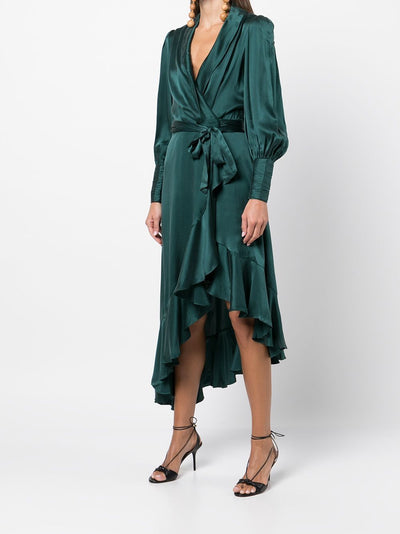 Silk Wrap Midi Dress ( Jade)