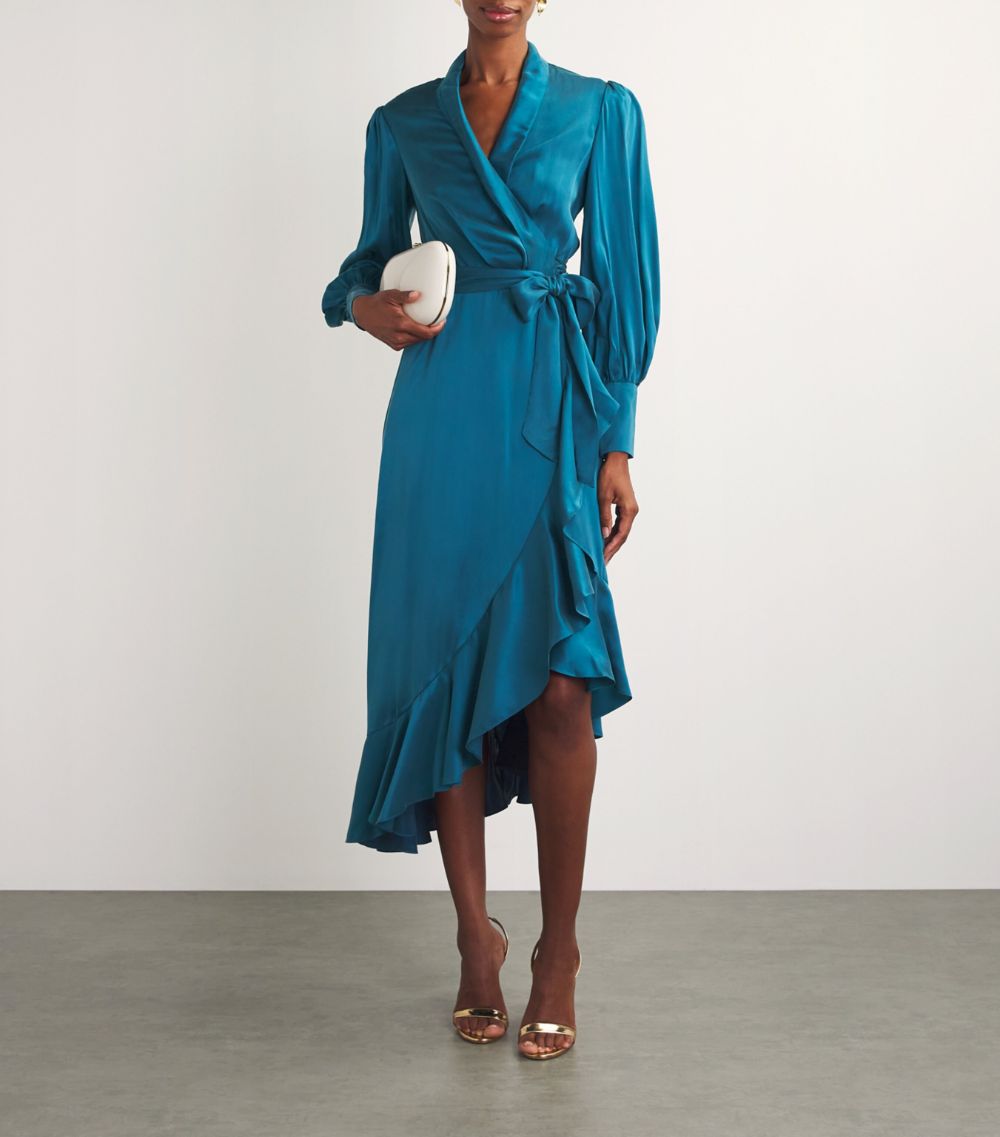 Silk Wrap Midi Dress (Teal)