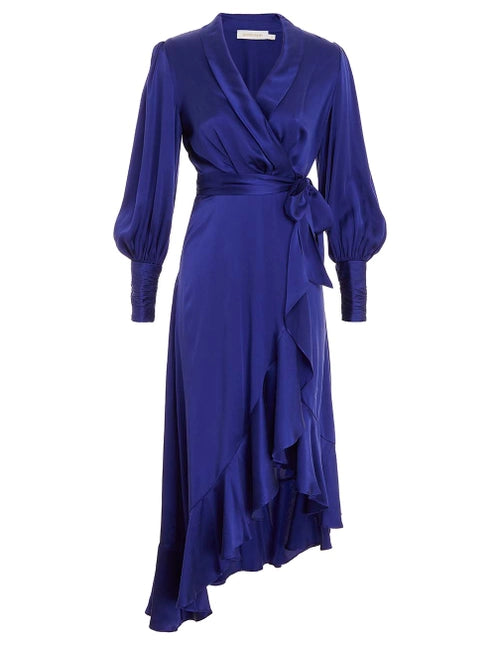 Silk Wrap Midi Dress (Lapis)