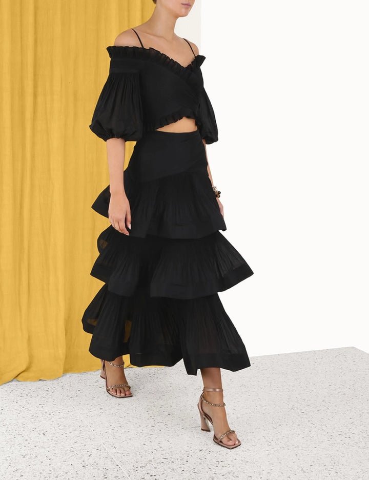 Black off shoulder top with skirt sales