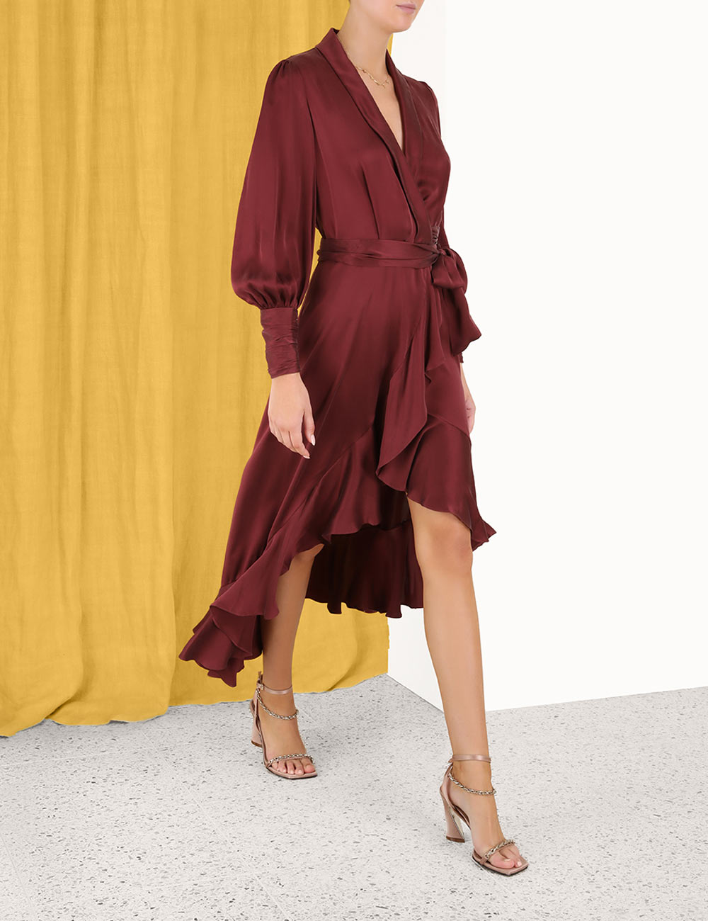 Burgundy wrap midi dress online