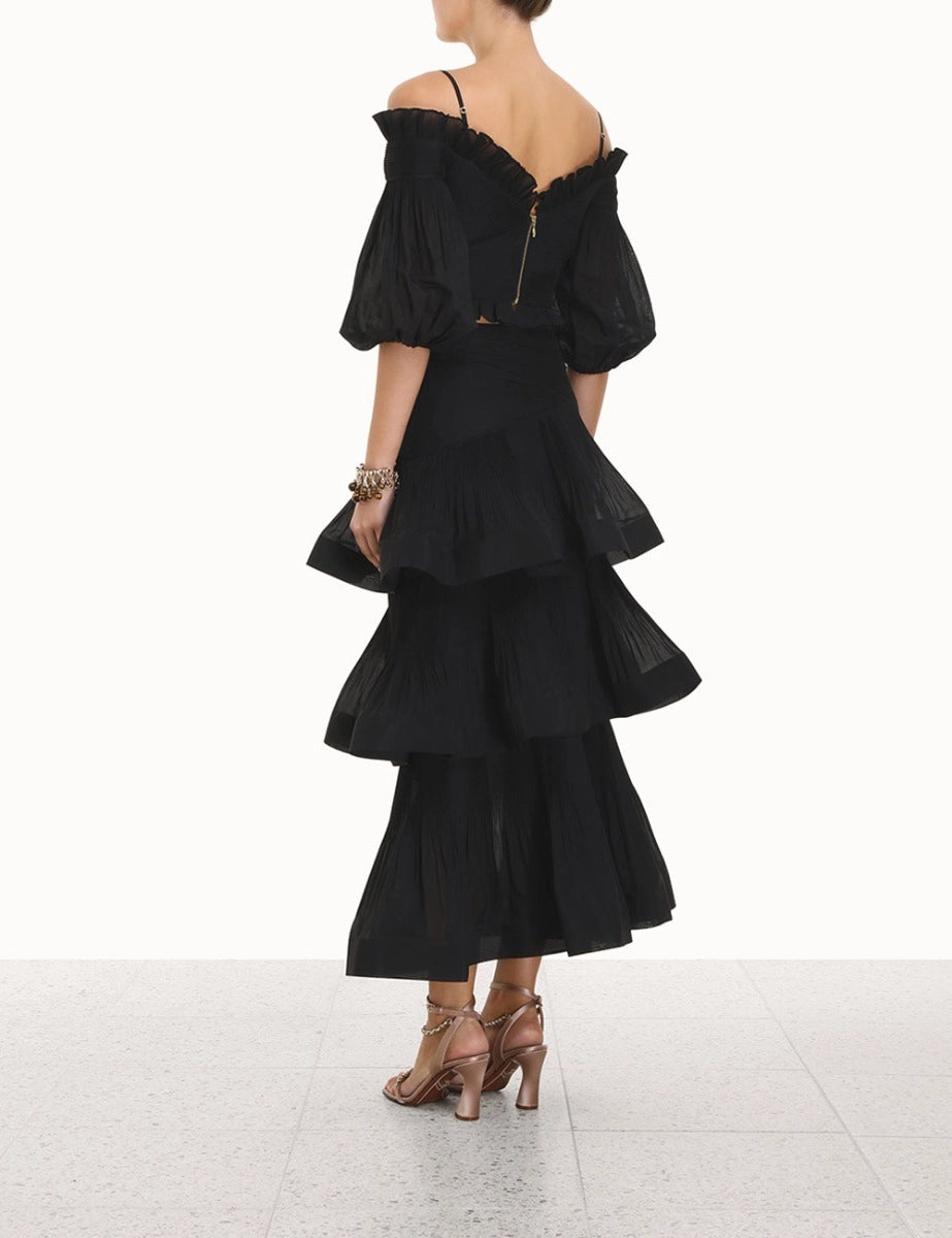 Pleated Off The Shoulder Top (Black)