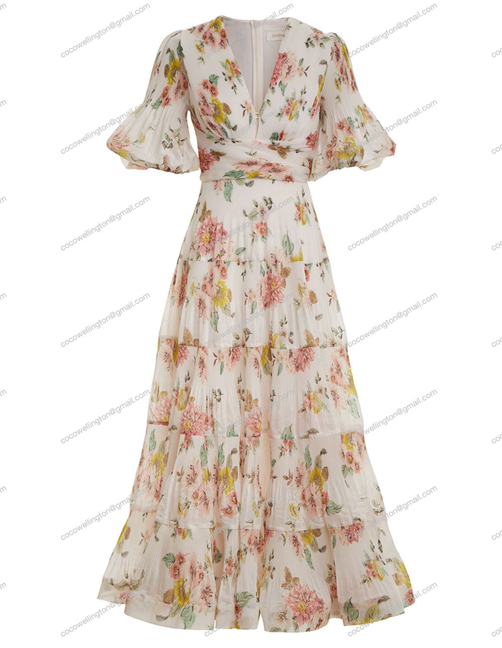 Pleated Midi Dress (Coral Floral)