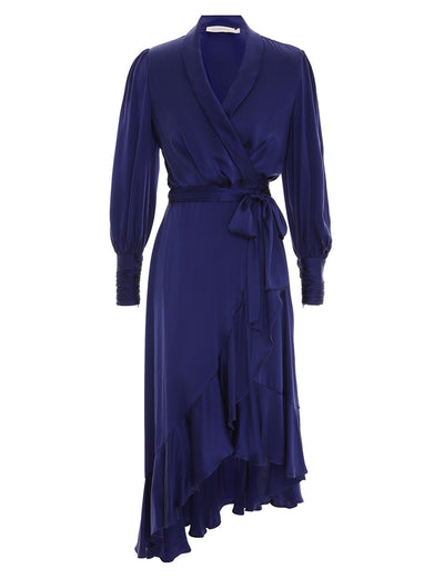 Silk Wrap Midi Dress (Lapis)
