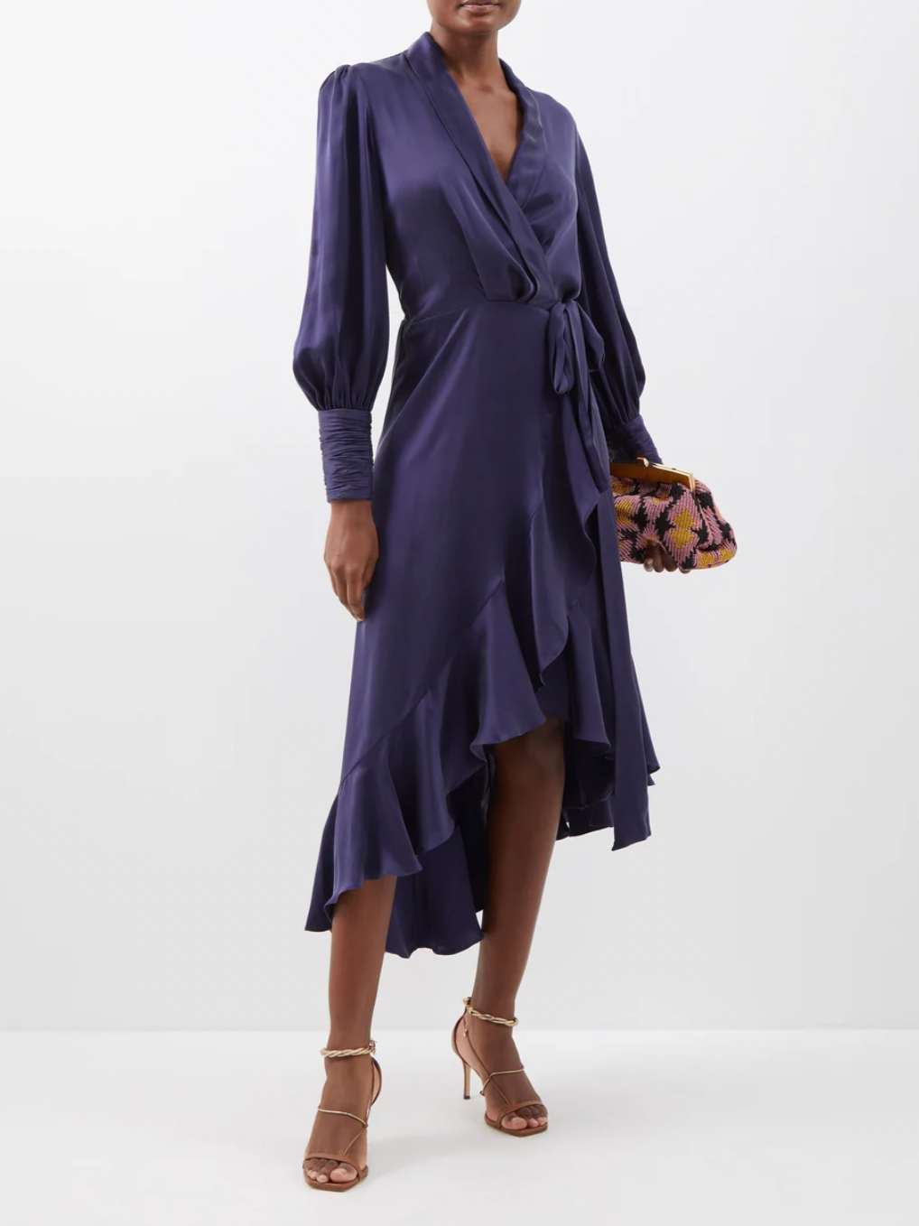 Silk Wrap Midi Dress (Navy) – Coco Wellington