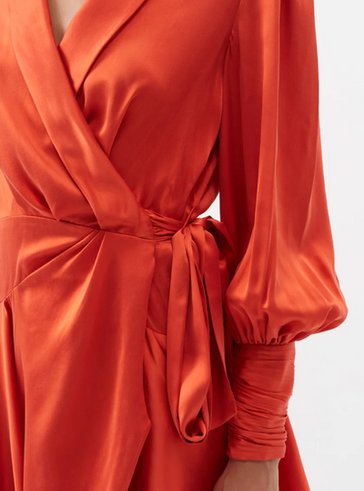 Silk Wrap Mini Dress (Crimson)
